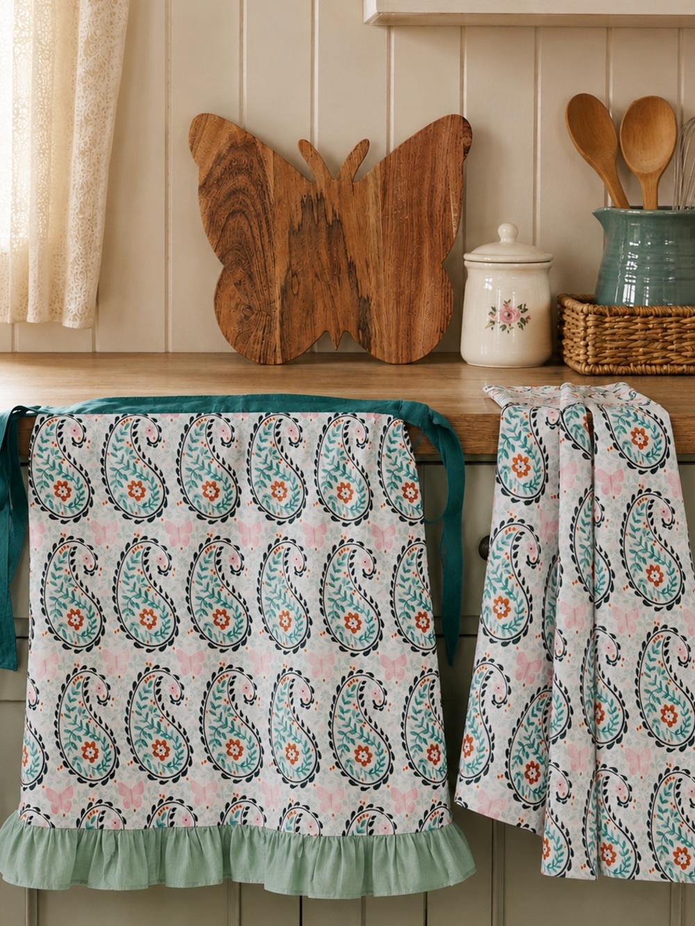 Dolly Parton Butterfly Paisley Kitchen Set – Apron, Towel & Cutting Board
